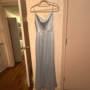 Amsale Blue Cowl Neck Sleeveless Maxi Gown